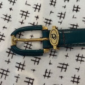Vintage Christian Dior belt, teal green, leather, 33” long, .5” wide, size M